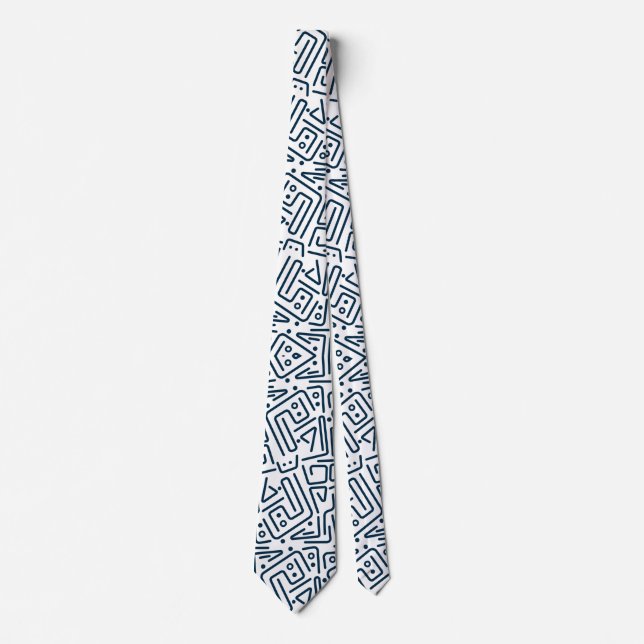 blanca con líneas redondeadas azules tie (Front)