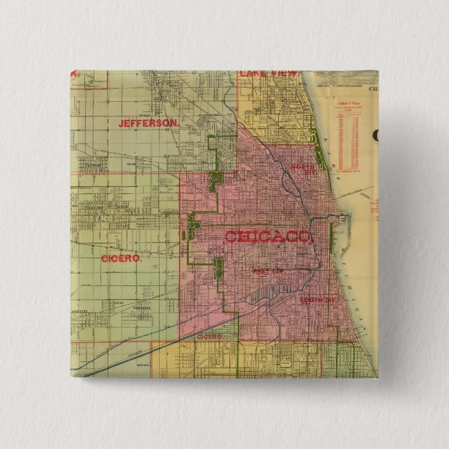 Blanchard's map of Chicago and environs 15 Cm Square Badge (Front)