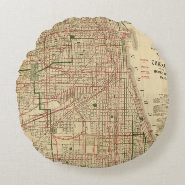 Blanchard's map of Chicago Round Cushion (Front)