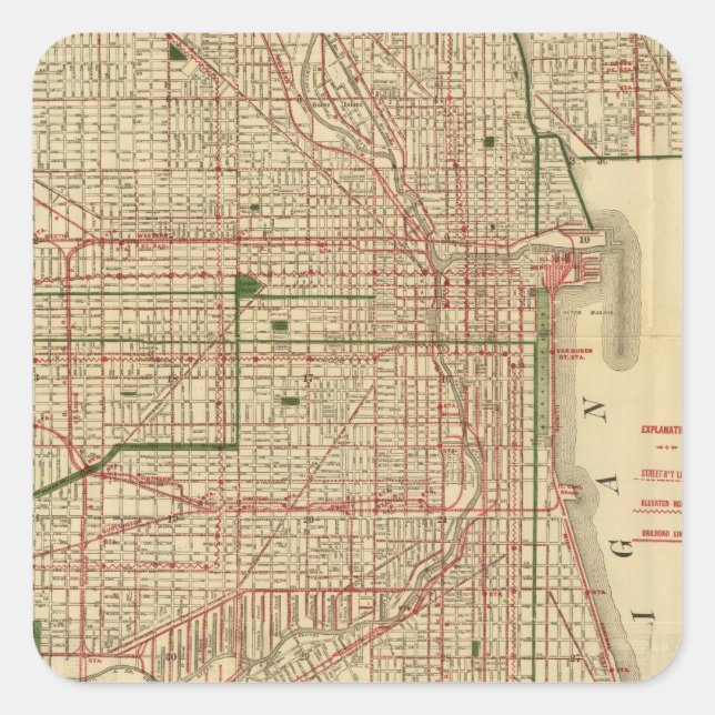 Blanchard's map of Chicago Square Sticker (Front)