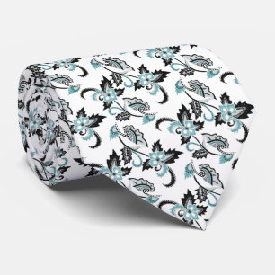blanco con flores azules tie