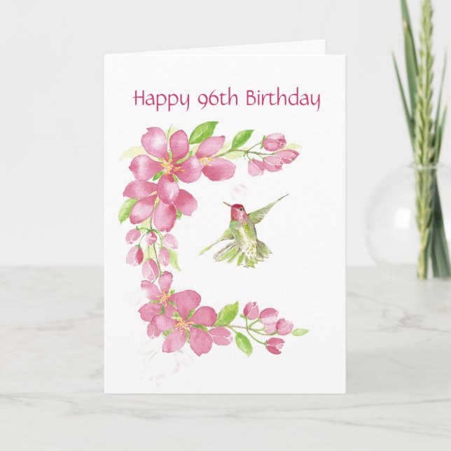 Blank 96th Birthday Cherry Blossom & Hummingbird Card (Front)