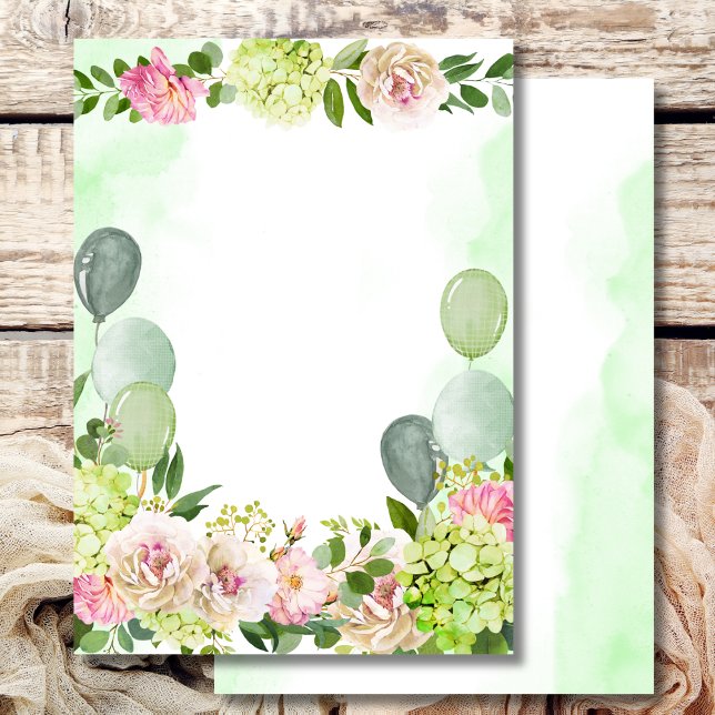Blank Add Your Own Green Hydrangea Pink Floral Invitation (Creator Uploaded)