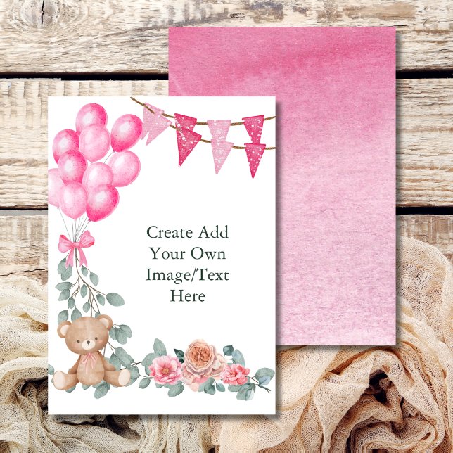 Blank Add Your Own Oh Baby Girl Balloon Eucalyptus Invitation (Creator Uploaded)