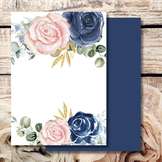 Blank Add Your Own Text Navy blue blush pink flora Invitation (Creator Uploaded)