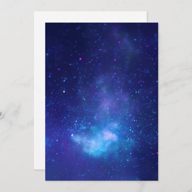 Blank Aqua Blue Celestial Galactic Centre Photo Invitation (Front/Back)