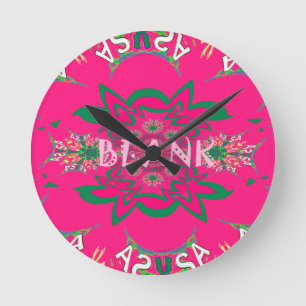 Blank Baby Vivid Pink Floral Purple Shade Monogram Round Clock