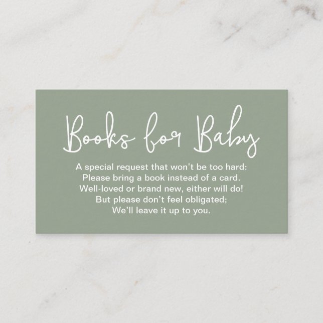 Blank back Sage Green Baby shower Book Request Enclosure Card (Front)