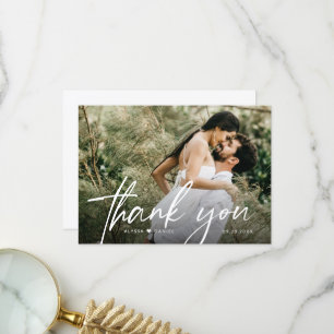 Blank back Wedding Photo Modern customisable Thank You Card