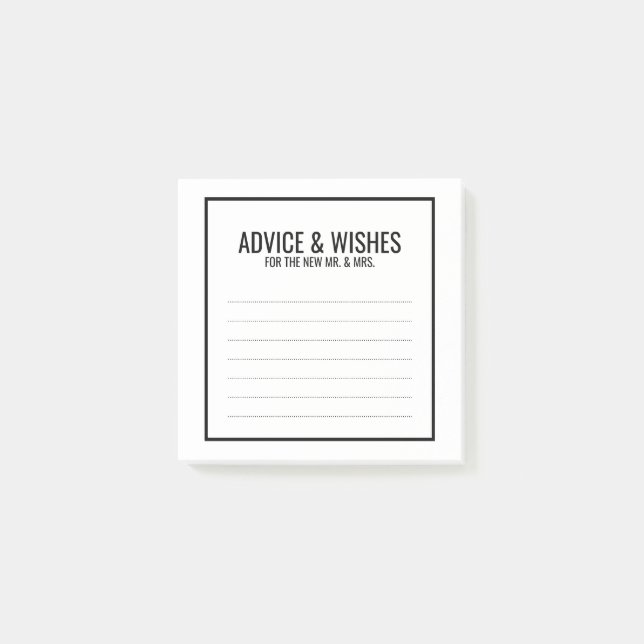 Blank Black and White Wedding Advice and Wishes Post-it Notes (Front)