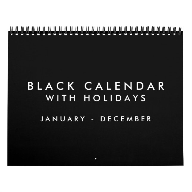 Blank Black Calendar With Holidays 12 Months (Cover)