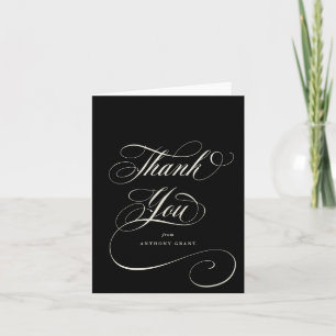 Blank Black Elegant Script Graduation Thank You Card