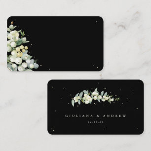 Blank Black Snowberry + Eucalyptus Wedding Flat Place Card