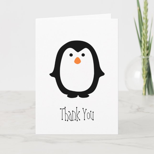 Blank Black & White Penguin Thank You Card (Front)