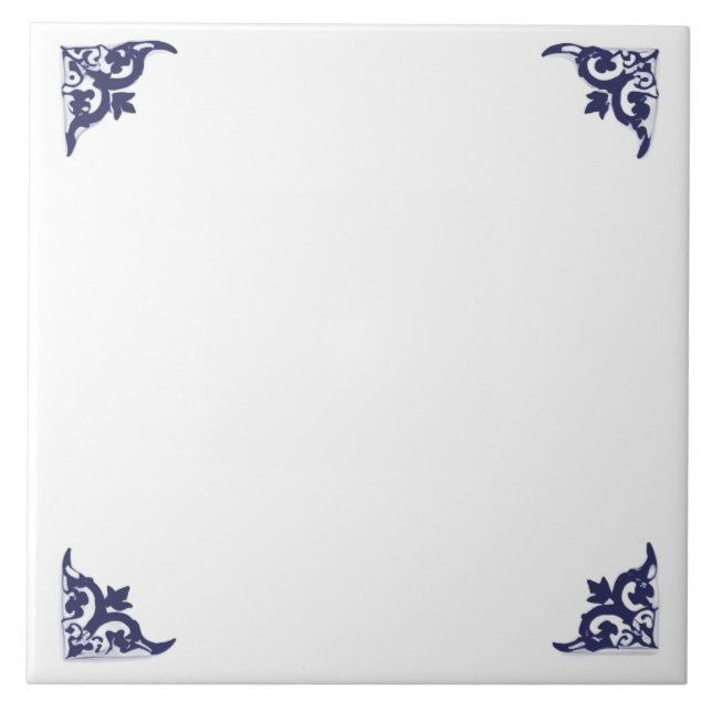 Blank Blue White Delft Ox head Corner Flourish Tile (Front)