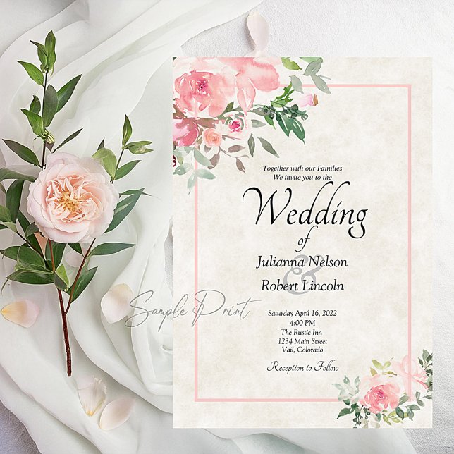 Blank Blush pink watercolor floral wedding  Invita Invitation (Creator Uploaded)