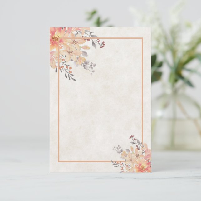 Blank budget Apricot watercolor floral wedding  In Invitation (Standing Front)