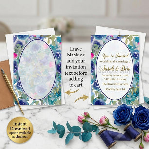 Blank budget Blue floral background wedding Invitation