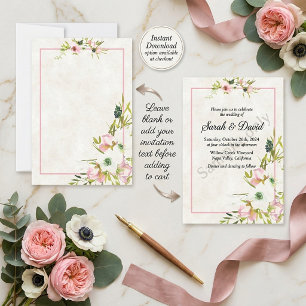 Blank budget Blush and white floral wedding Invit Invitation