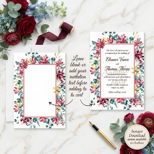 Blank budget Bright floral wedding Invitation