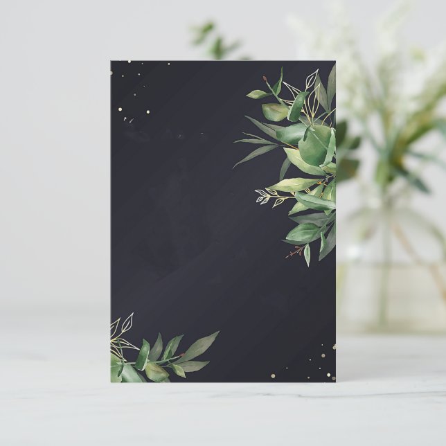 Blank budget Elegant greenery on black wedding  Invitation (Standing Front)