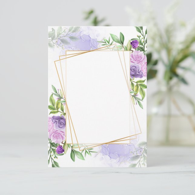 Blank budget Elegant purple floral wedding  Invitation (Standing Front)