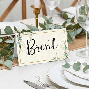 Blank budget Eucalyptus and gold wedding   Place Card