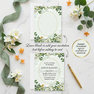 Blank budget Eucalyptus gold and bird wedding  Invitation