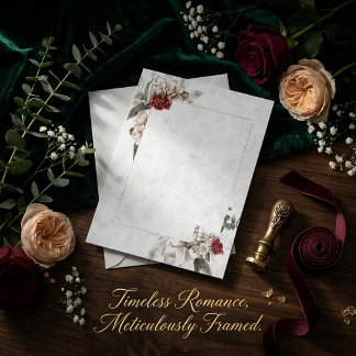 Blank budget floral in red and mist wedding invitation