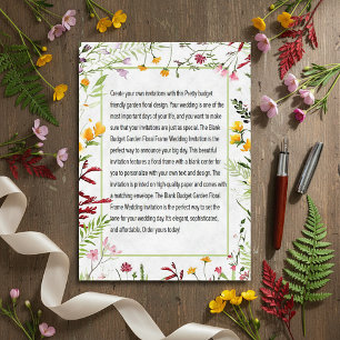Blank Budget Garden floral wedding  Invitation