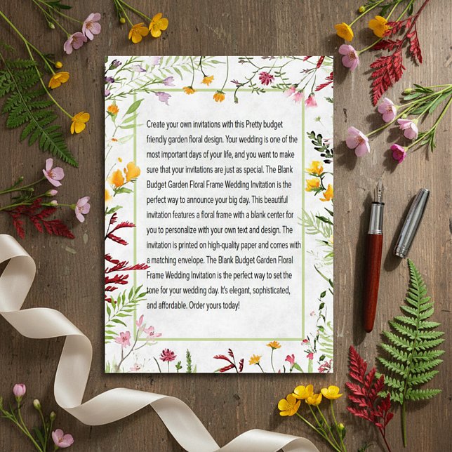 Blank Budget Garden floral wedding  Invitation (Creator Uploaded)