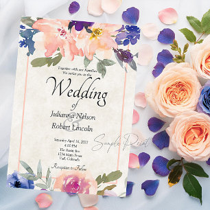 Blank budget Orange and blue floral wedding  Invit Invitation