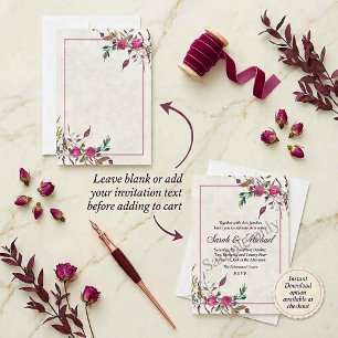 Blank budget Pink loose floral wedding Invitation