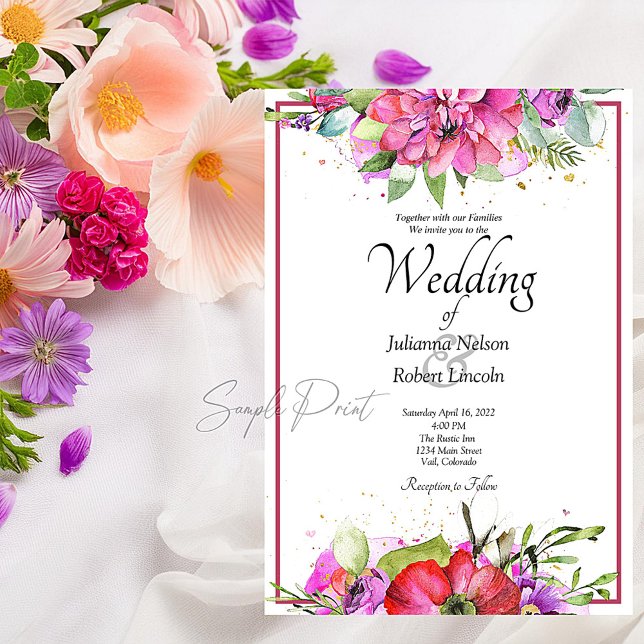Blank budget Pink watercolor floral wedding  Invit Invitation (Creator Uploaded)