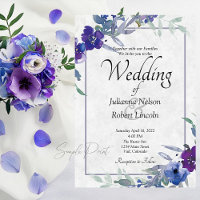 Blank budget Purple and blue floral wedding Invit