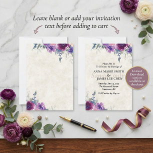 Blank budget purple and mauve floral wedding invitation
