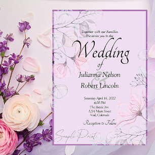 Blank budget Purple floral wedding  Invitation