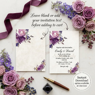 Blank budget Violet watercolor floral wedding Invitation