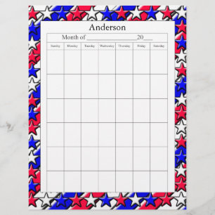 Blank Calendar Page - Red, White, and Blue