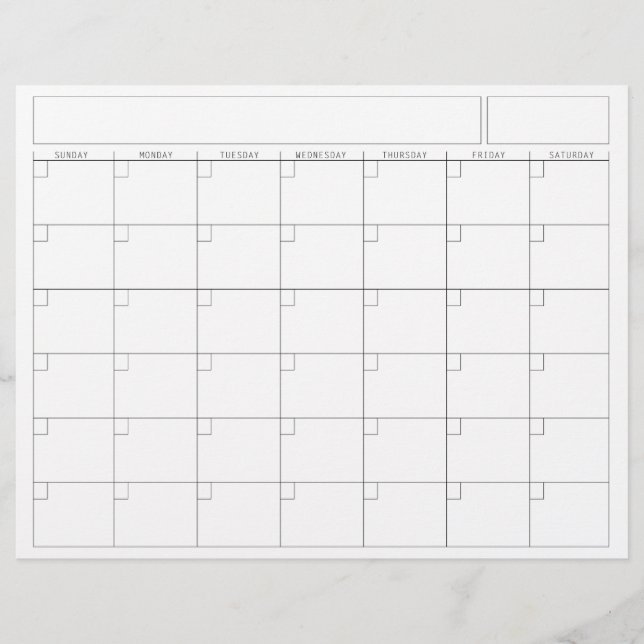 Blank Calendar Page - Sunday Start Landscape View Custom Letterhead (Front)