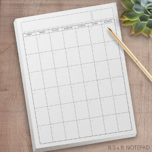 Blank Calendar Page - Sunday Start Portrait View Notepad