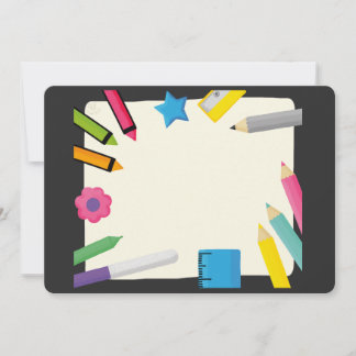 Blank Canvas with Colourful Stationery Border Invitation