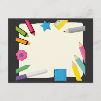 Blank Canvas with Colourful Stationery Border Invitation Postcard