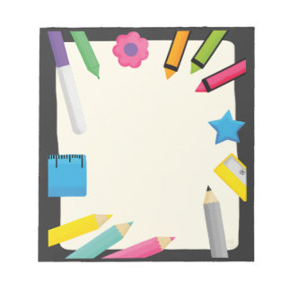 Blank Canvas with Colourful Stationery Border Notepad