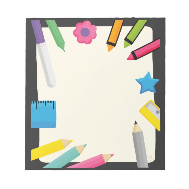Blank Canvas with Colourful Stationery Border Notepad (Front)