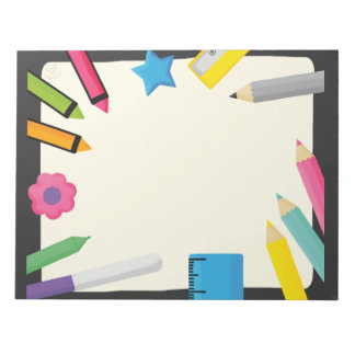 Blank Canvas with Colourful Stationery Border Notepad