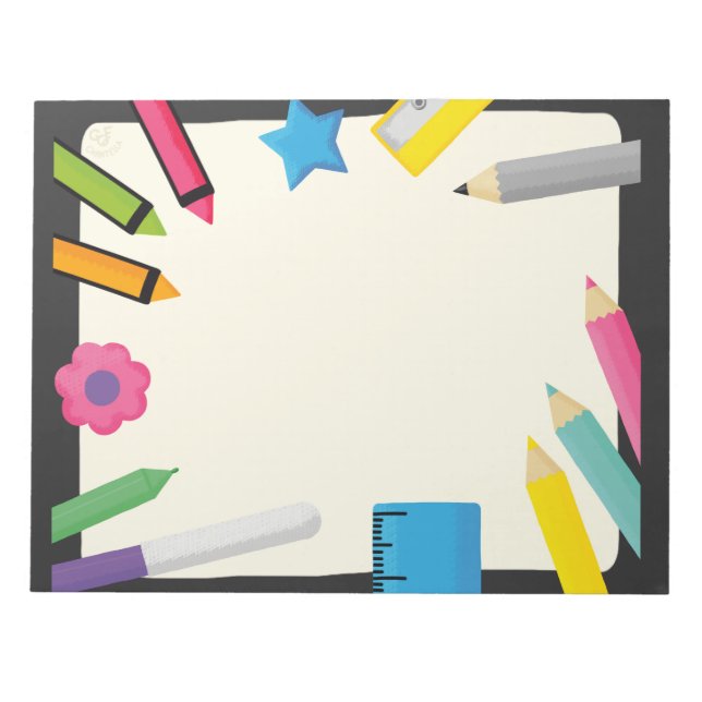 Blank Canvas with Colourful Stationery Border Notepad (Front)
