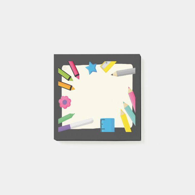 Blank Canvas with Colourful Stationery Border Post-it Notes (Front)