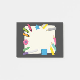 Blank Canvas with Colourful Stationery Border Post-it Notes