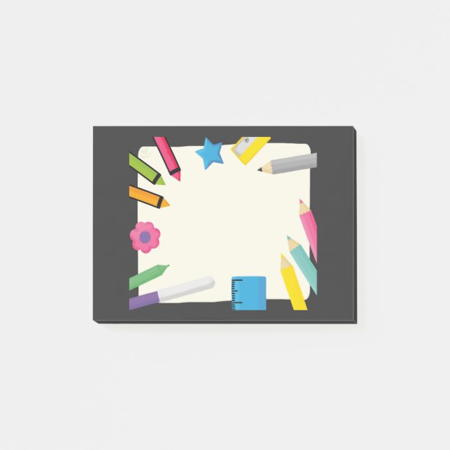 Blank Canvas with Colourful Stationery Border Post-it Notes (Front)